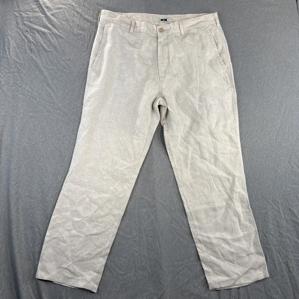 Joseph Abboud men's tan Linen dress pants 38x30 flat front Work Casual Coastal